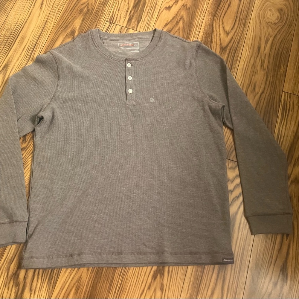 Eddie Bauer Men's Long-Sleeve Henley Shirt Gray size L - Brand New